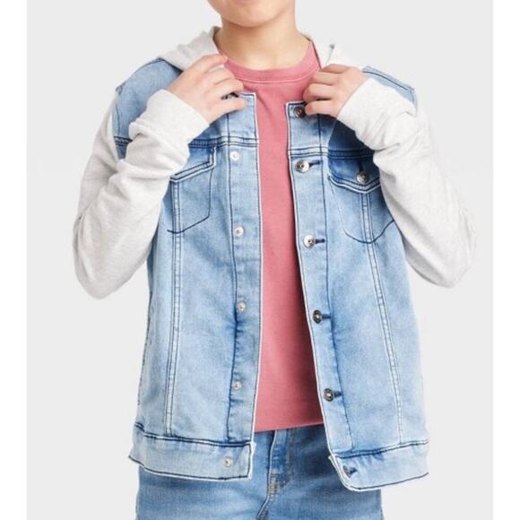NWT art class Size Small 6/7 Boy Kid Unisex Snap Button Hood Denim Jacket Light - Picture 1 of 10
